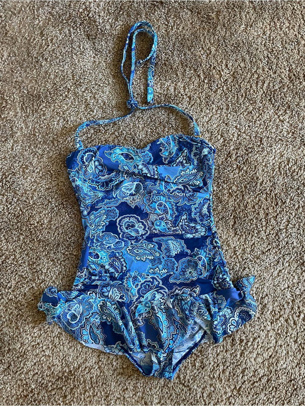 Lauren Ralph Lauren Women’s Size 10 One Pc Swim Suit Halter Summer Paisley Blue